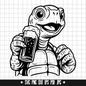 Bière tortue SVG, tortue potable DXF, animal avec de la bière PNG, fichier Svg de barre, clipart, téléchargement immédiat