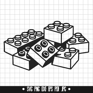 May include: A black and white illustration of a pile of plastic building blocks. The blocks are arranged in a random pattern, with some blocks stacked on top of others.