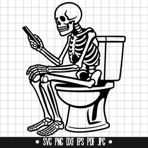 Skelet toilet SVG, skelet toilet DXF, skelet toilet PNG, skelet toilet gesneden bestand, clipart, digitaal bestand, silhouet, Instant Download