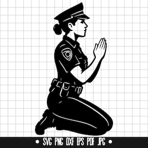 Bidden politievrouw SVG, politiegebed DXF, vrouwelijke agent PNG, politieagente gesneden bestand, clipart, digitaal bestand, silhouet, Instant Download