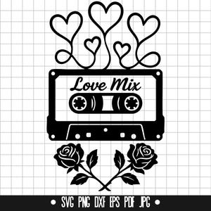Love Mix Tape Svg, Retro Cassette Svg, Valentine Tape Svg, Mixtape Svg, Romantic Svg, Heart Svg