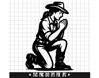 Cowgirl Kneeling Praying SVG, DXF, PNG, Cut File, Clipart, Digital File, Svg File, Silhouette, Instant Download