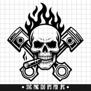 Flaming Cigar Skull SVG, Skull Flame DXF, Cigar Skull PNG, Skull Cut File, Clipart, Digital File, Svg File, Silhouette, Instant Download