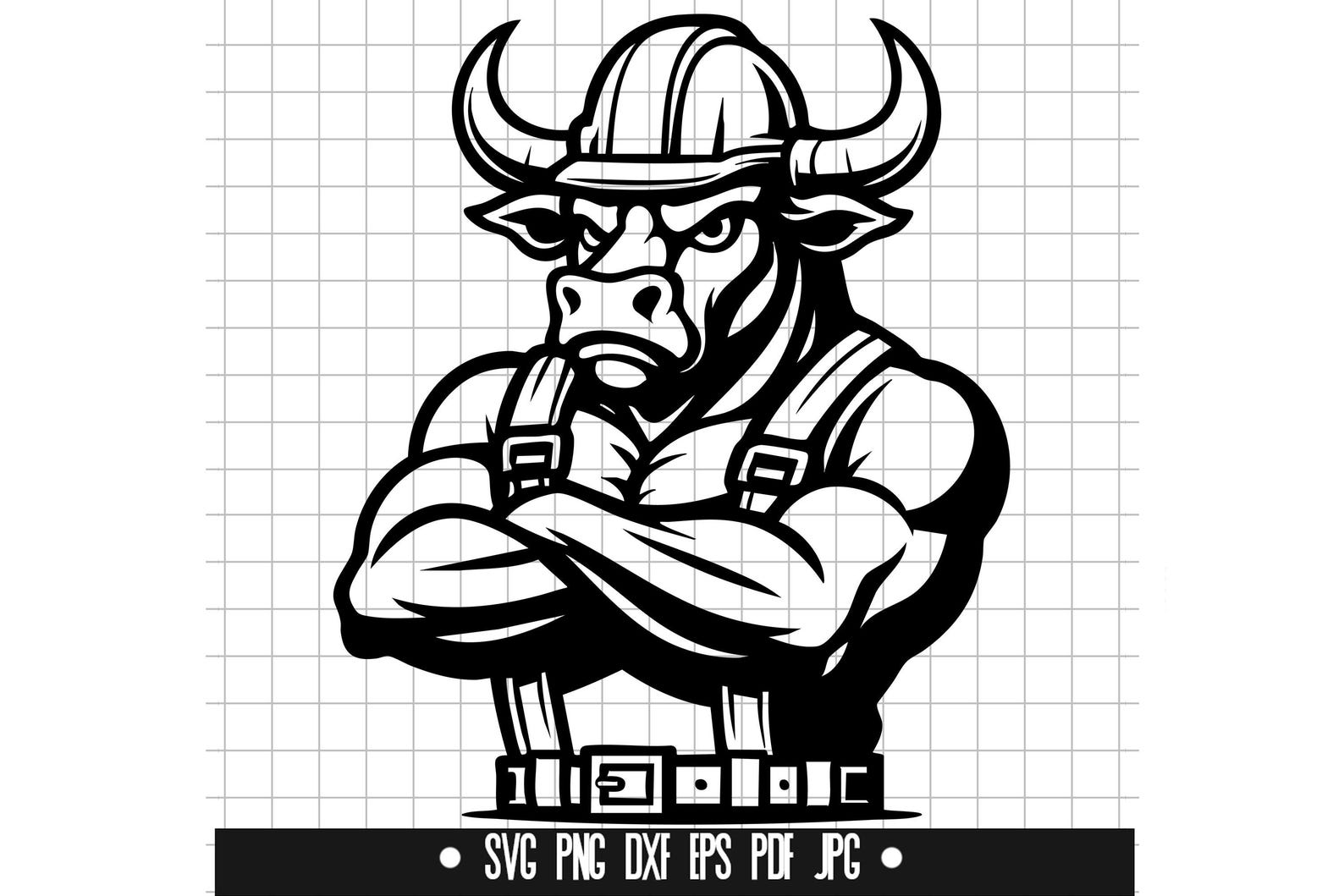 Worker Bull SVG, Construction DXF, Bull PNG, Mascot Cut File, Clipart ...