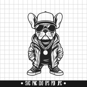 Bulldog SVG, Cool Dog DXF, Bulldog PNG, Dog Cut File, Clipart, Digital File, Svg File, Silhouette, Instant Download