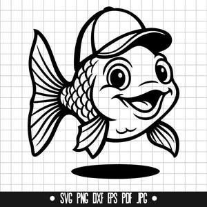 Fish Mascot SVG, Cartoon Fish DXF, Cartoon Fish PNG, Cartoon Fish Cut File, Clipart, Digital File, Svg File, Silhouette, Instant Download