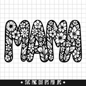 Mamá floral SVG, Letras de flores DXF PNG, Archivo de corte del Día de la Madre, Mamá SVG Cricut, Clipart