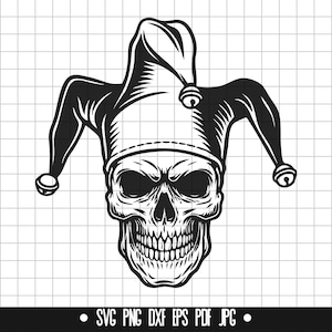 Jester Skull SVG, Jester Skull DXF, Jester Skull PNG, Jester Skull gesneden bestand, clipart, digitaal bestand, Svg-bestand, silhouet, Instant Download