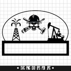 Trabalhador do petróleo personalizado, torre de perfuração de petróleo, arquivo de corte SVG, DXF, PNG, clipart, silhueta