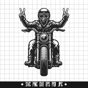 Biker Peace SVG, Motorcykelförare DXF, Biker PNG, Motor Cut-fil, Clipart, Digital fil, Svg-fil, Silhuett, Direktnedladdning