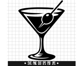 Martini Glass Svg, Cocktail Svg, Olive Martini Svg, Drink Svg, Barware Svg, Clipart Svg, Cut File Svg