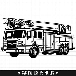Camion dei pompieri in formato SVG, Autopompa in formato SVG, File di taglio per camion dei pompieri, Clipart SVG, Camion dei pompieri in formato Png, File DXF, Veicolo di emergenza in formato SVG