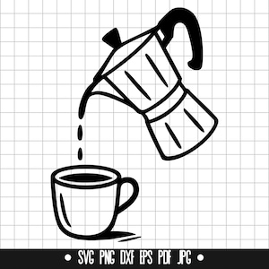 Versare il caffè in formato SVG, Moka in formato DXF, Tazza da caffè in formato PNG, Clipart da barista, File di taglio, File SVG, File digitale, Silhouette, Download istantaneo