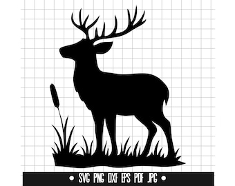 Hirsch Silhouette SVG, Hirsch Silhouette DXF, Hirsch Silhouette PNG, Hirsch Silhouette Schnitt-Datei, Clipart, digitale Datei, Silhouette, Sofort Download