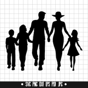 Silhouette di famiglia in formato SVG, genitori e figli in formato SVG, famiglia che cammina in formato SVG, insieme in formato SVG, amore familiare in formato SVG, clipart, file di taglio, file digitale