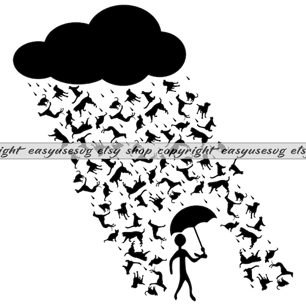 Raining Cats and Dogs SVG, Raining Cats and Dogs DXF, Raining Cats and Dogs PNG