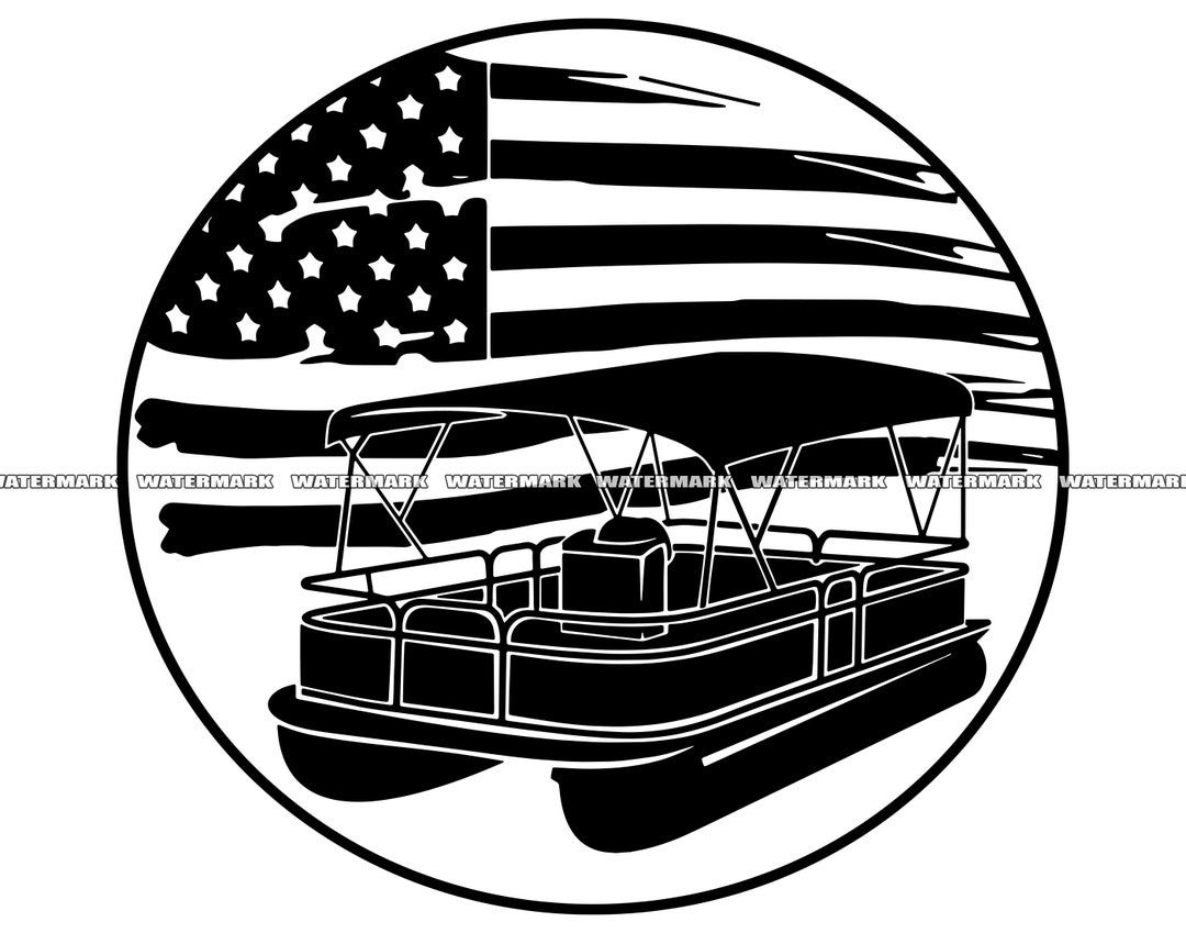 Pontoon Boat With American Flag SVG 3 Sea River America Etsy