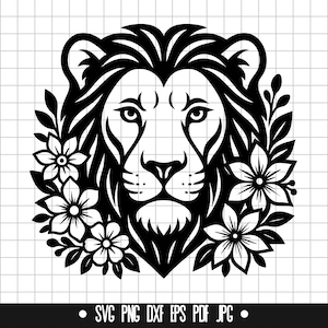 花柄ライオンSVG、ライオンDXF、ライオンPNG、ライオンカットファイル、クリップアート、デジタルファイル、SVGファイル、シルエット、即時ダウンロード