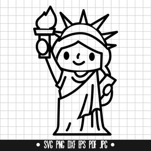 Estátua da Liberdade Infantil SVG, Arquivo de Corte, DXF, PNG, Clipart, Silhueta, Arquivo Cricut