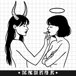 Duivel en engel Svg, meisje duivel Svg, Smoking Angel Svg, Good Bad Girl Svg, dualiteit Svg, hoorns Svg, Halo Svg, duivel meisje Svg, Angel Girl Svg