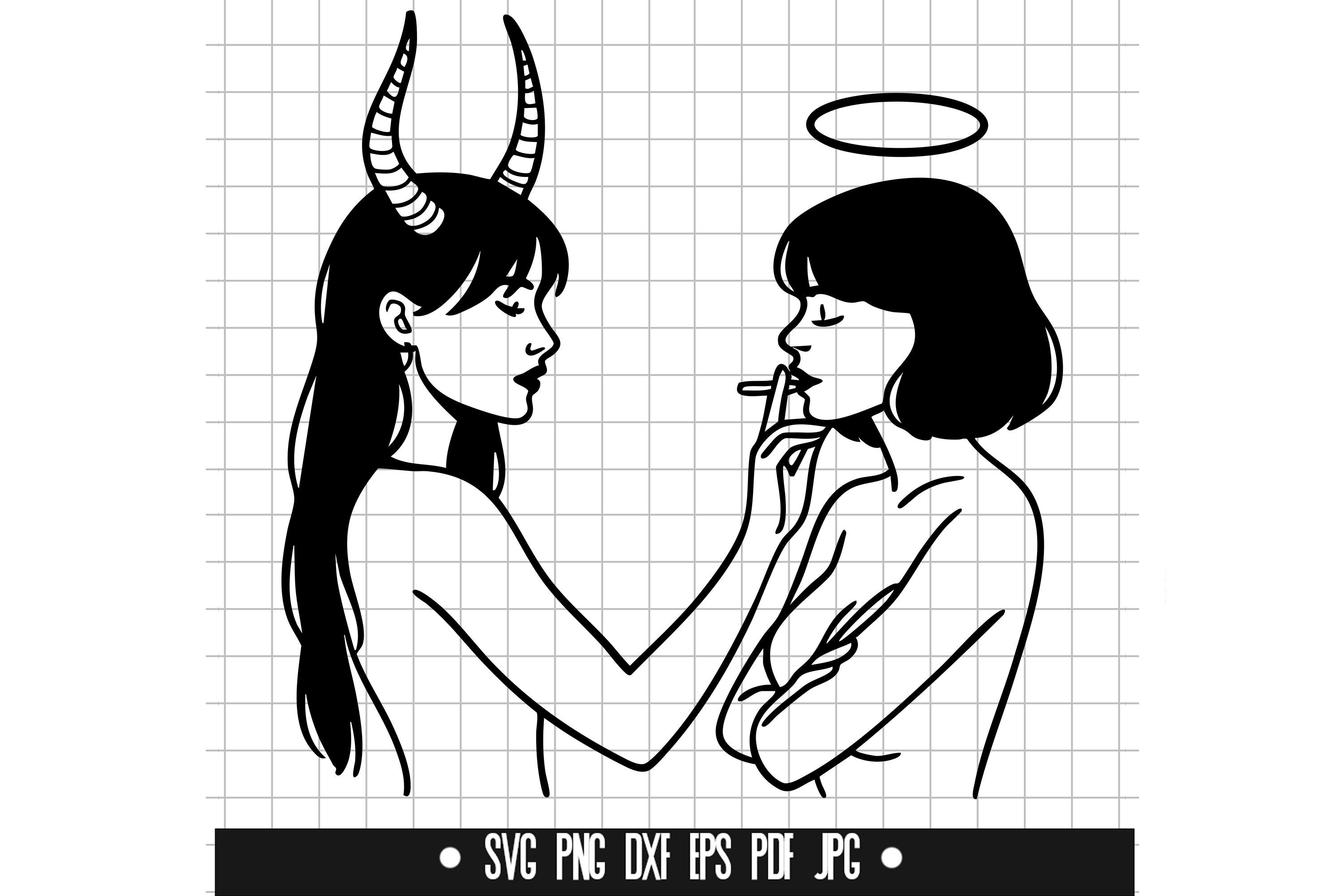 Devil And Angel Svg, Girl Devil Svg, Smoking Angel Svg, Good Bad Girl Svg, Duality Svg, Horns Svg, Halo Svg, Devil Girl Svg, Angel Girl Svg