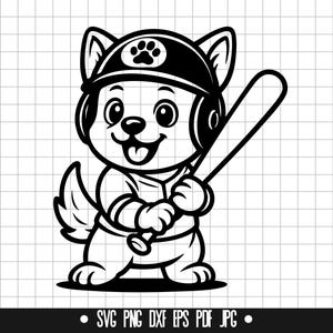 Cute Dog Baseball SVG, Puppy DXF, Dog PNG, Sports Cut File, Clipart, Svg File, Cartoon Dog, Silhouette, Instant Download