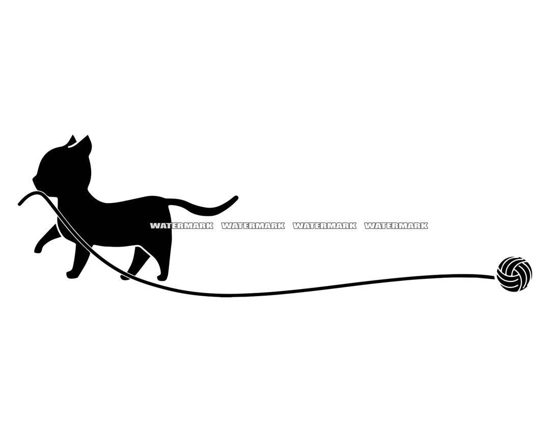 Cat and Yarn Ball SVG DXF PNG Clipart Silhouette Cut (Instant Download