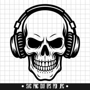 Fones de ouvido de caveira SVG, Caveira DXF, Caveira PNG, Arquivo de corte de caveira, Clipart, Arquivo digital, Arquivo SVG, Silhueta, Download instantâneo
