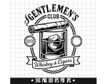 Gentlemens Club Whiskey Cigars Svg, Cigar Clipart, Whiskey Glass Cut File, Silhouette, Instant Download