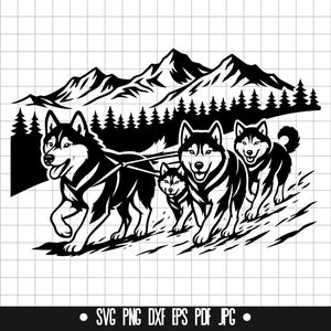 Husky Schlitten Svg, Husky Hund Svg, Husky Winter Svg, Husky Team Svg, Husky Schnee Svg, Husky Berg Svg