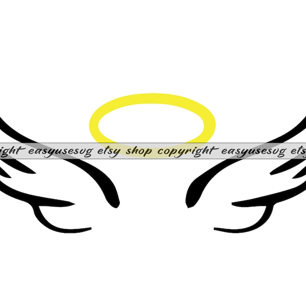 Angel Wings SVG #1 Wings Angel Halo Paradise Memorial Circle Heaven SVG DXF Png Clipart Silhouette Cut File