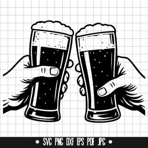 Santé bière SVG, tintement de verres DXF, fichier de coupe pour toast, fête de la bière PNG, Clipart, fichier numérique, téléchargement immédiat