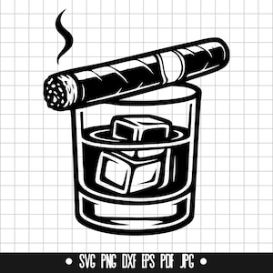 Whiskey Cigar SVG, Whiskey DXF, Whiskey PNG, Whiskey Cut File, Clipart, Digital File, Svg File, Silhouette, Instant Download