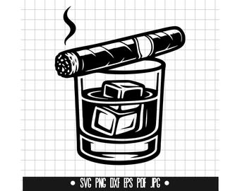 Whiskey Cigar SVG, Whiskey DXF, Whiskey PNG, Whiskey Cut File, Clipart, Digital File, Svg File, Silhouette, Instant Download