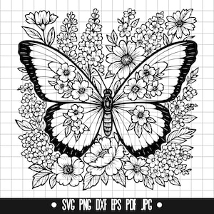 Floral Butterfly Svg, Flower Butterfly Svg, Butterfly Cut File, Butterfly Svg, Floral Insect Svg, Digital Download