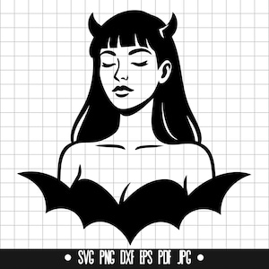 Chica diabólica SVG, Mujer demonio DXF, Alas diabólicas PNG, Archivo de corte de fantasía, Clipart, Archivo digital, Archivo SVG, Silueta, Descarga instantánea