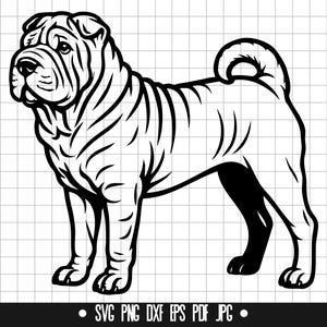 Shar Pei SVG, Shar Pei PNG, Shar Pei DXF, Shar Pei Silhouette, Cut File, Shar Pei Clipart, Shar Pei