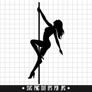 Puede incluir: Silueta negra de una persona bailando en un poste. La persona está en una pose con una pierna doblada y la otra pierna recta. Los brazos de la persona están levantados por encima de su cabeza.