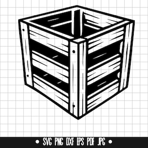 Wood Crate SVG, Wooden Box DXF, Rustic Crate PNG, Shipping Box Cut File, Clipart, Digital File, Svg File, Silhouette, Instant Download