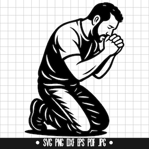 Biddende man SVG, knielend gebed DXF, man bidden PNG, gebed gesneden bestand, clipart, digitaal bestand, Svg-bestand, silhouet, Instant Download