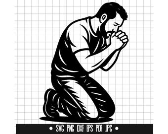 Praying Man SVG, Kneeling Prayer DXF, Man Praying PNG, Prayer Cut File, Clipart, Digital File, Svg File, Silhouette, Instant Download