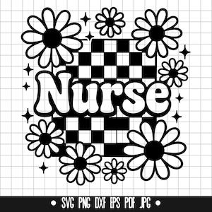 Nurse Svg, Floral Nurse Svg, Checkerboard Svg, Flowers Svg, Healthcare Svg, Svg Png Dxf Eps Pdf Jpg