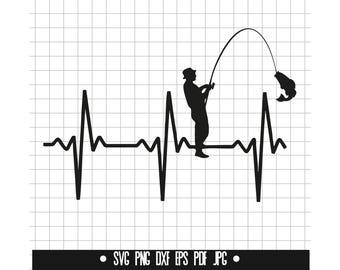 Fishing Heartbeat SVG, Fishing Life DXF, Fisherman PNG, Fishing Cut File, Clipart, Digital File, Svg File, Silhouette, Instant Download