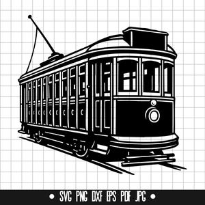 ビンテージ路面電車SVG、路面電車クリップアートSVG、古い路面電車PNG、カットファイル、クリップアート、デジタルファイル、SVGファイル、シルエット、即時ダウンロード