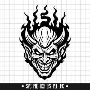 Cabeza de diablo SVG, Cara malvada DXF, Demonio PNG, Archivo de corte de diablo, Clipart, Archivo digital, Archivo SVG, Silueta, Descarga instantánea