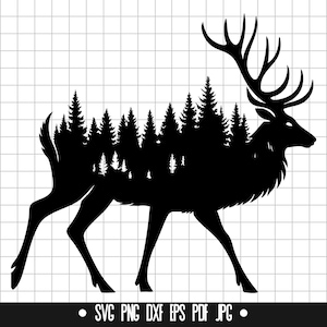 エルクSVG、森のエルクDXF、エルクPNG、エルクカットファイル、クリップアート、デジタルファイル、SVGファイル、シルエット、即時ダウンロード