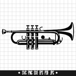 Trumpet SVG, Brass Music DXF, Band Instrument PNG, Cut File, Clipart, Digital File, Svg File, Silhouette, Instant Download