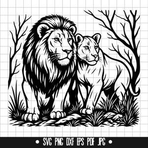 Lion Svg, Lion Couple Svg, Lioness Svg, Lion Wildlife Svg, Lion Jungle Svg, Lion Animal Svg, Lion Cut File Svg