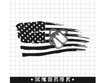 Dog Tags with American Flag SVG #2 Soldier America Military Design Cut File PNG DXF Clipart Silhouette Cricut