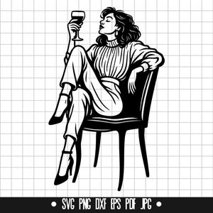 Vrouw met wijn SVG, classy Lady clipart, wijnglas png, elegante vrouw gesneden bestand, Cricut vrouw SVG